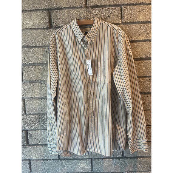J.Crew Mens Secret Wash Shirt L Striped Yellow/Blue Stretch Long Sleeve Button-U - Picture 2 of 7